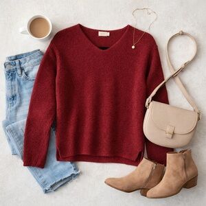 Alps Burgundy Textured Knit Sweater Women’s Small